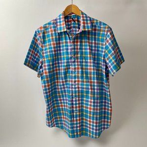 NEW Robert Graham Short Sleeve Button Up Shirt Multicolour Checks, Size XL
